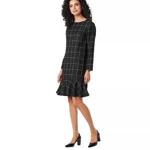 Pendleton Women's Black Windowpane Midi Dress Long Sleeve Size 8